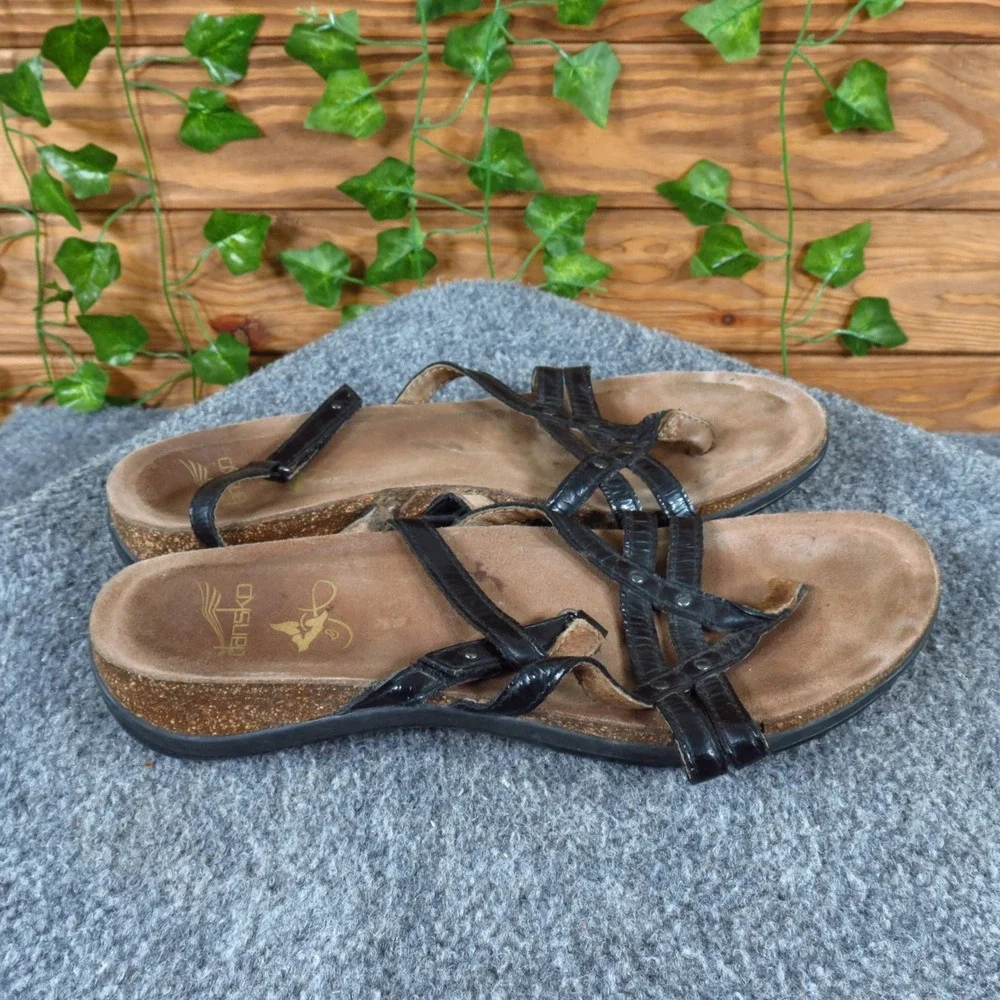 Dansko Roslyn Women Strappy Thong Sandal Size‎ 39 Casual Comfort Black Leather
